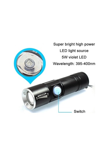 Ebitda Usb Ultraviyole El Feneri Yeşim Tanımlama 395nm Floresan Dedektörü Siyah Kompakt 5w Led Siyah