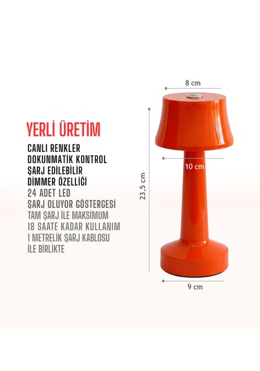 Zenlight Metal Dokunmatik Şarjlı Masa Lambası Turuncu