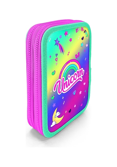 Coral High Kids Lavanta Su Yeşili Unicorn Desenli Çift Katlı Kalem Çanta 11129 Pembe - Su Yeşili