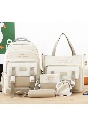 Suntek Okul Çantaları Set Tuval Sırt Çantası Kalem Çanta Bej