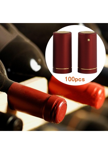Suntek 100x Şarap Şişesi Isı Büzüşmeli Kapaklar 30mm Conta Kırmızı