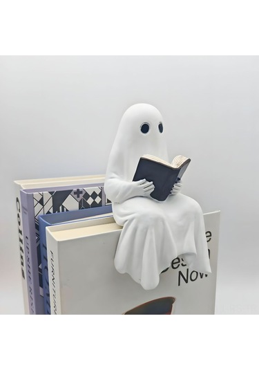 Reedark Küçük Fantastik Ghost Kitap Okuyan Figür - Resin Mdf Dekoratif Ev Aksesuarı - Halloween Dekorasyonu 15.5cm