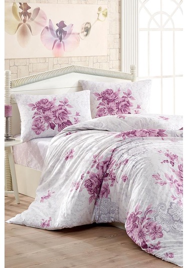 Taç Kristal Henna Light Collection Çift Kişilik Nevresim Takımı Mürdüm Mürdüm