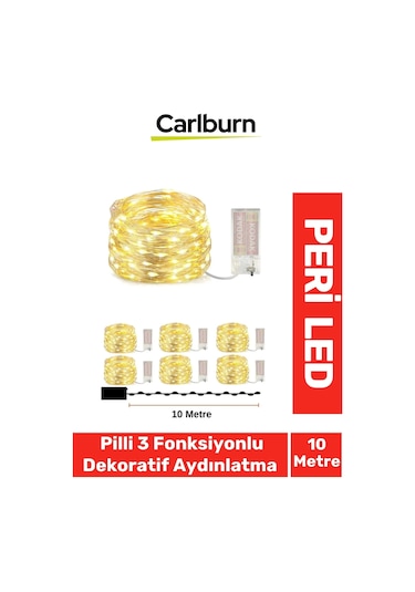 Led 10 Metre Sarı Pilli 3 Fonksiyonlu Dekoratif Aydınlatma Yeni Yıl Yılbaşı Çam Ağacı Ev Süsleme