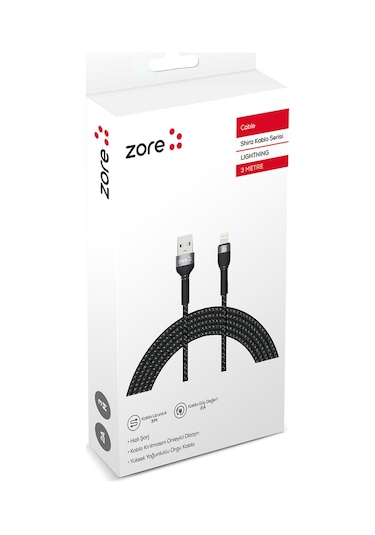 Tuva Teknoloji Siyah Shira Serisi Lightning Usb Kablo 3 Metre
