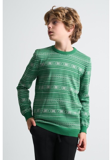 Alexandergardı Bisiklet Yaka Çocuk Triko Kazak C23-7103 Yeşil