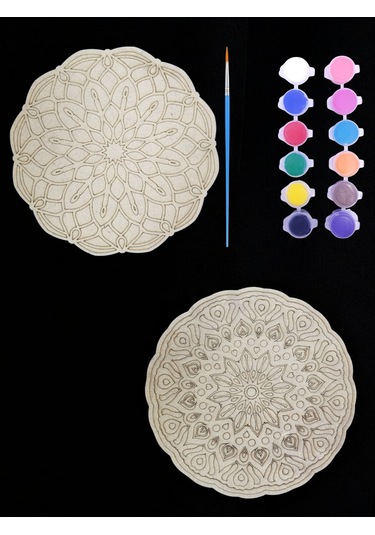 Mandala , 20 Cm 2'li Ahşap Hobi Boyama Setleri Model 6
