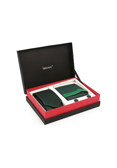 Yeşil Kravat Kol Düğmesi Hediyelik Set-brianze Kmk-19