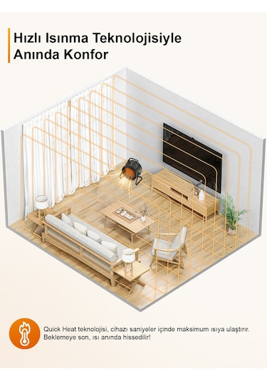 Auhma At1h Elektrikli Isıtıcı Fan Kırmızı 3000w Hızlı Isınma, 3 Kademeli Ayar, Sessiz Ptc Isıtma T