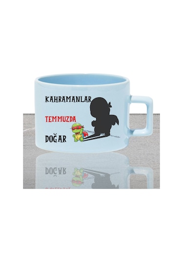 Kahramanlar Bu Ayda Doğar Baskılı Doğum Babalar Günü Hediyelik Dikdörtgen Kulplu Pastel Mavi Fincan Mavi-07