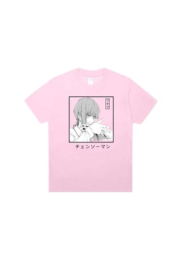 Pembe Anime Testere Adam Rahat Hip Hop Büyük Boy Womne Erkekler Kawai Makima T-shirt Harajuku Yaz Kısa Kollu Pembe