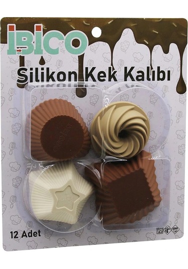 12pcs Renkli Silikon Muffin - Kek Kalıp Mix Şekil 3-dikdörtgen - 3-yuvarlak - 3-rüzgar Gülü - 3- Çok Renkli