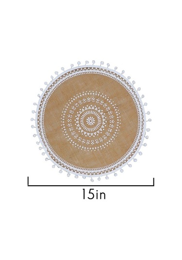 Ulzyvf Yuvarlak Top Seti Servis Örtüleri Masa Kahverengi&beyaz Jüt Dokuma Boho Beyaz Amerikan 4'lü, Tq Kahverengi - beyaz
