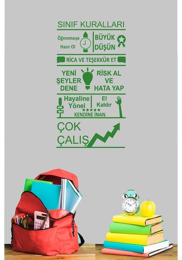 Sınıf Kuralları Dekoratif Duvar Sticker (58X32 Cm)