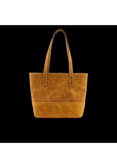 İsme Özel Tote Bag El Omuz Çantası - %100 Rainbow Deri - Ac03003 - Hardal Sarısı Hardal