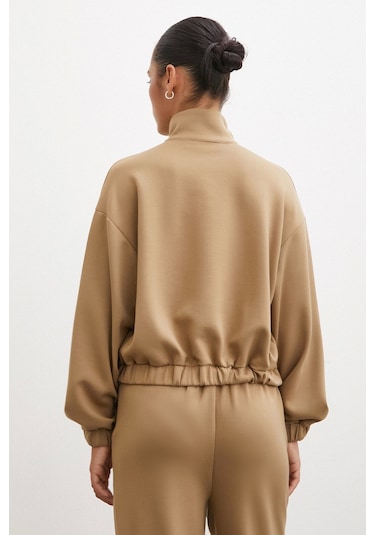 Never More Fermuarlı Sweatshirt Camel