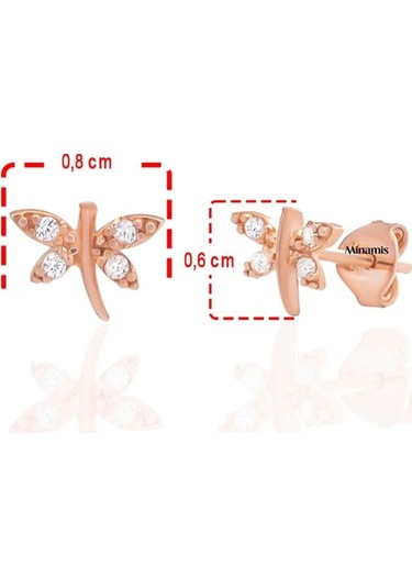 Minimal Yusufçuk Böceği Gümüş Küpe Rose-2351