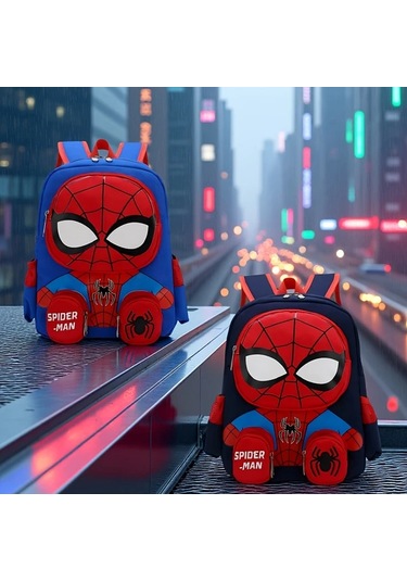 Topshop1 Marvel Süper Kahraman Spider-man Koyu Mavi Erkek Örümcek Sırt Çantası Ayarlanabilir Omuz Askılı Günlük İş Ve Tatil İçin 11 Farklı Kullanım Altın