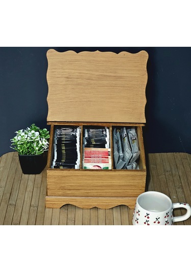 Mutfak Çay Kahve Kutusu Rustik Bambu Eskitme Sandık Kapaklı Kutu