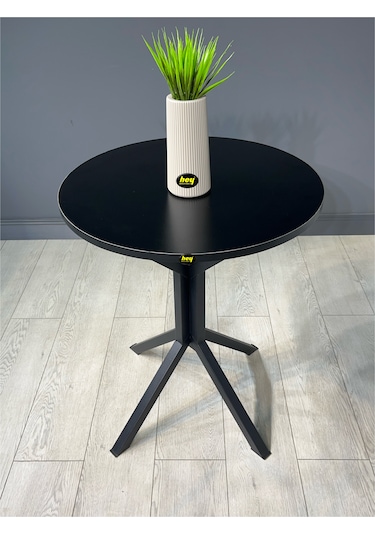 İkra Yuvarlak Siyah Balkon Masası Mutfak Yemek Masası 60 Cm