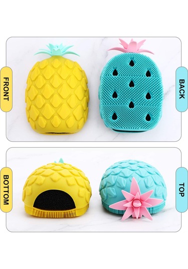 Mufunye Renkli Ananas Şekilli Yumuşak Silikon Banyo Fırçası Ve Sünger Seti