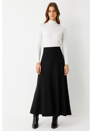 Verev Parça Detaylı Etek Siyah Siyah