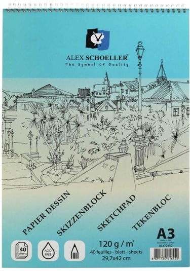 Alex Schoeller A3 120 Gr. 40 Yp. Spiralli Eskiz Defteri Alx-0452