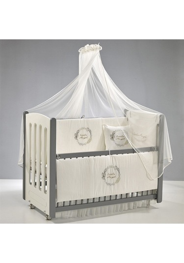 Meltem Kids Mia Anne Yanı Ahşap Sallanır Beşik 60 x 120 CM (Gri - Angel) Gri