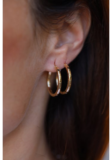 14 Ayar Altın Çizgi Detaylı Geniş Halka Küpe-2 Kp10485