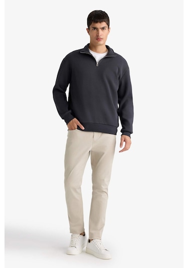 Defacto Regular Fit Dik Yaka Yarım Fermuarlı Basic Düz Sweatshirt X7405az25auar214 Antrasit Defacto Regular Fit Dik Yaka Yarım Fermuarlı Basic Düz Sweatshirt X7405az25auar214 Antrasit