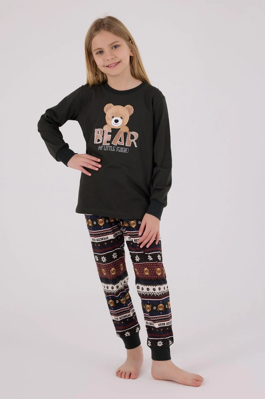 Arnetta Kız Çocuk Garson Aile Bear My Little Friend %100 Pamuklu 4 Mevsim Uzun Kollu Pijama Takım Füme Arnetta Kız Çocuk Garson Aile Bear My Little Friend %100 Pamuklu 4 Mevsim Uzun Kollu Pijama Takım Füme