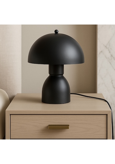 Modern Burry Abajur Masa Lambası Metal Gövde Mat Siyah