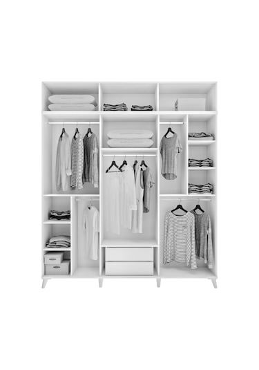 Paris 6 Kapaklı Yüklüklü Komple Mdf Beyaz Gardıro
