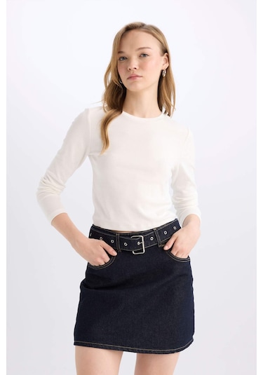 Defacto Fashion Fit Soluk Efektli Cepli Kemerli Jean Mini Etek D5831AX24WNNM34 Mavi