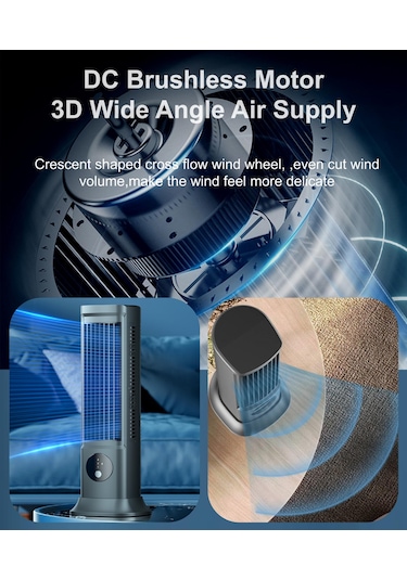 Jialan Yatak Odası Için 10'' Kule Vantilatör, 3 Hızlı Kanatsız