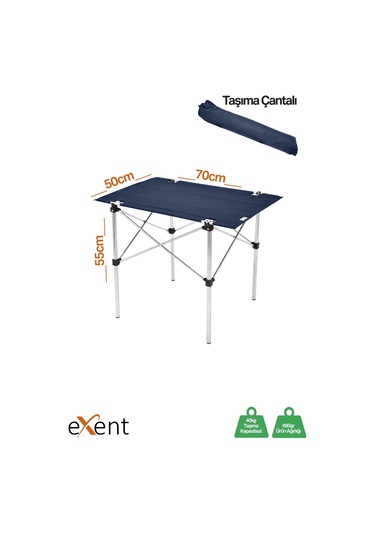 Exent 50x70 Cm Kamp Masası Katlanabilir Masa, Piknik Bahçe Balkon Plaj Masası, Taşıma Çantalı Masa-lacivert