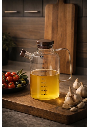 Porsima Lm-0108 Verra Kapaklı Borosilikat Cam Yağlık Sirkelik Yağdanlık 1000ml Şeffaf