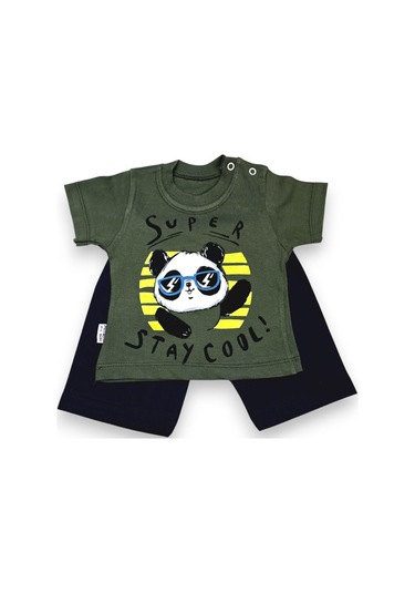 Ayıcık Desenli Erkek Bebek Şortlu Takım Yeşil