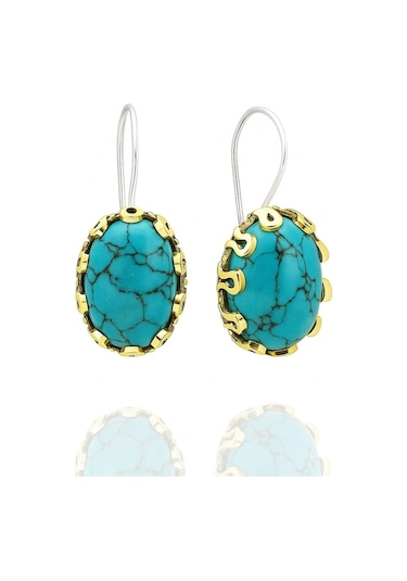 Lale Serisi El İşi Firuze Turkuaz Taşlı Gümüş Kadın Küpe Gümüş