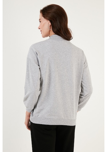 Lela Pamuklu Dik Yaka Basic Örme Bayan Sweat 5863323 Gri Melanj