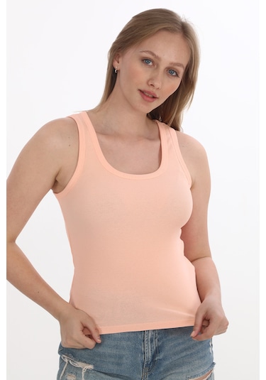 Monox Kadın Fitilli Likralı Pamuklu Askılı Atlet Somon