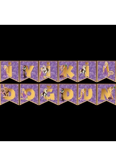 İyi Ki Doğdun Rapunzel Temalı Uzar Süs Banner 180 Cm Tüm Yaşlar