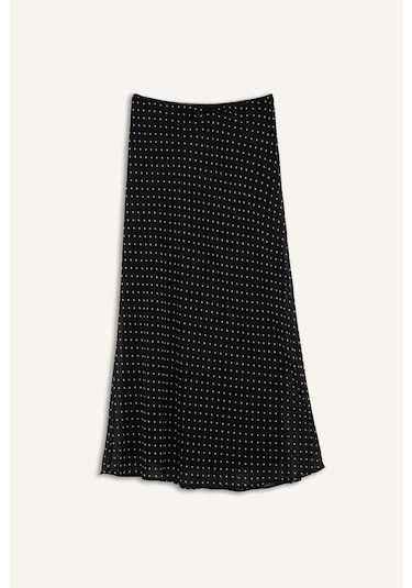 Defacto Kalem Puantiye Normal Bel Astarlı Şifon Maxi Etek F9420ax25aubk81 Siyah