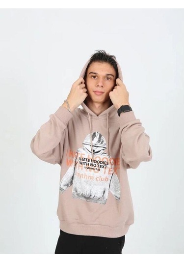 Erkek Çocuk Kapüşonlu Not Hoodies Yazılı Sweatshirt-15230 Bej