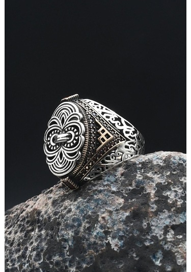 Örgü Tasarım Erkek Yüzüğü 925 Ayar Gümüş Zirkon Taş Süslemeli 901372 Gümüş