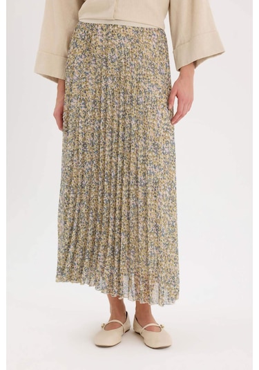 DeFacto Pilise Desenli Şifon Maxi Etek E5454AX25SPGN658 Yeşil