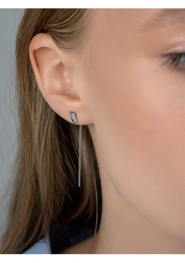 Veronika 925 Ayar Gümüş Uzun Zincirli Küpeler 12843484 Diğer