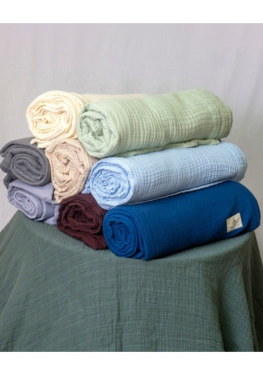 4 Katlı Müslin Yatak Örtüsü - Battaniye Pike %100 Organik Pamuk Dört Mevsim Yumuşak Gots Sertifikalı Su Yeşili