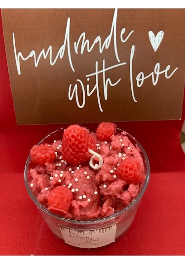 El Yapımı Candles Strawberry Cupcake Çilekli Mum Aromaterapi Koku 001