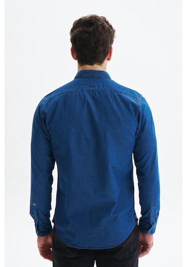 Arma Erkek Denim Jean Slim Fit / Dar Kesim Kot Dokuma Gömlek K9gkd1069 İndigo